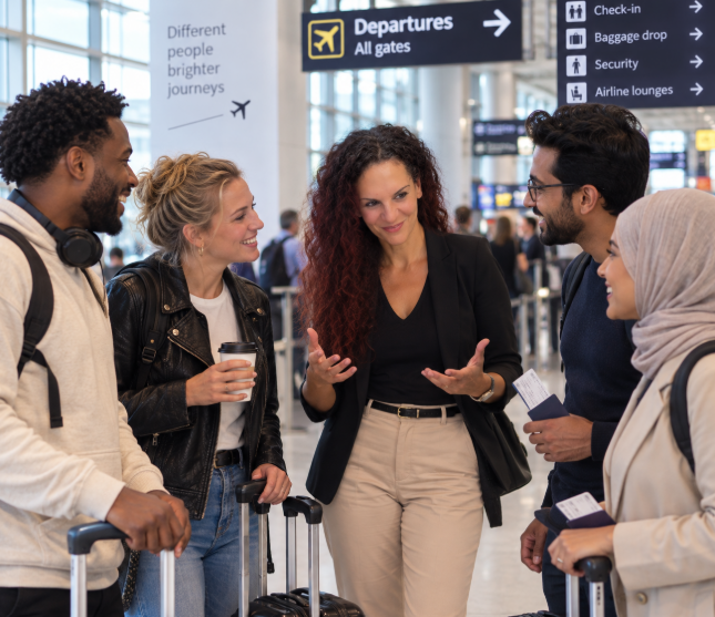 Professional language specialist speaking with a client in London